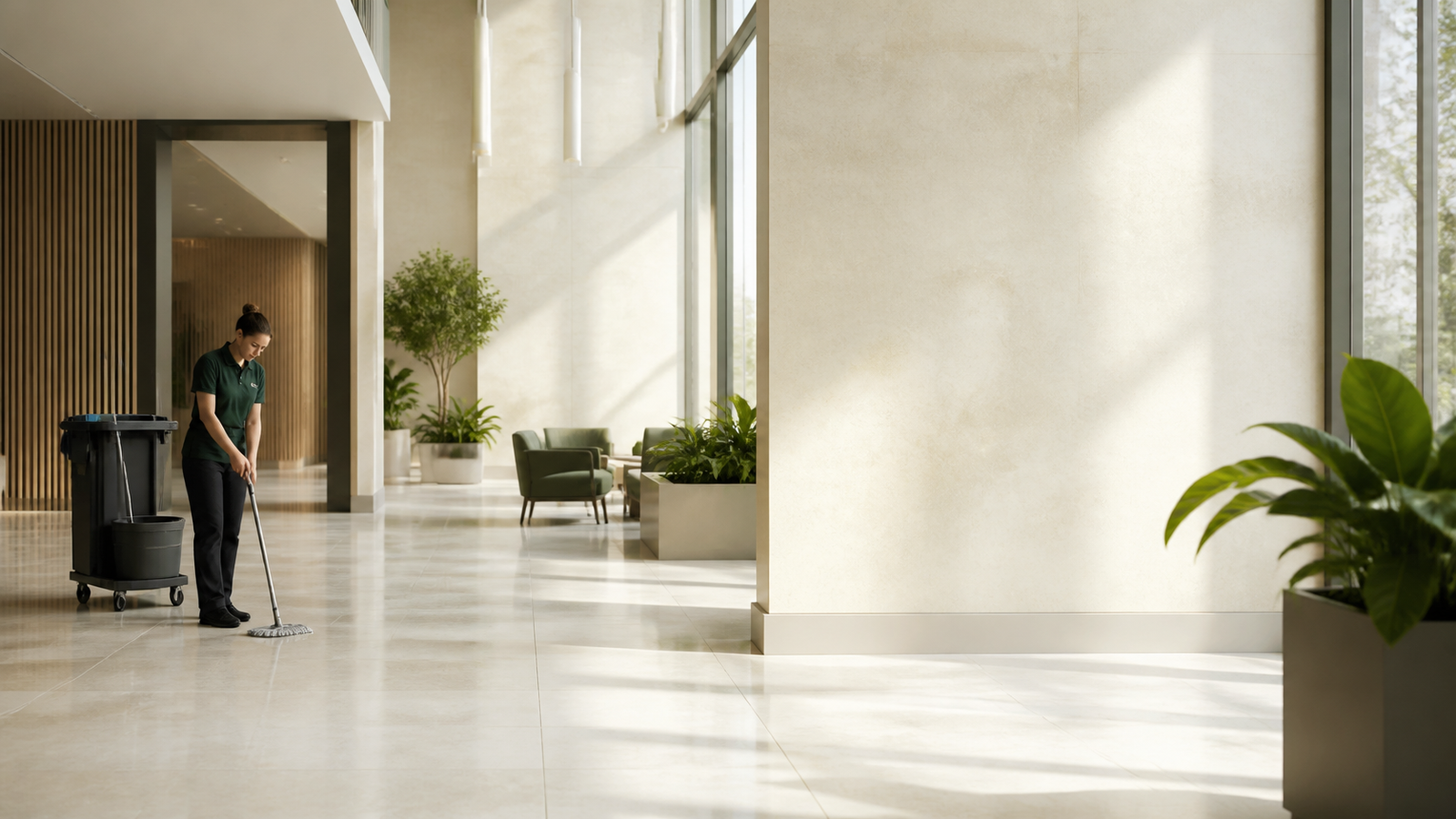 Commercial cleaning in a bright professional interior